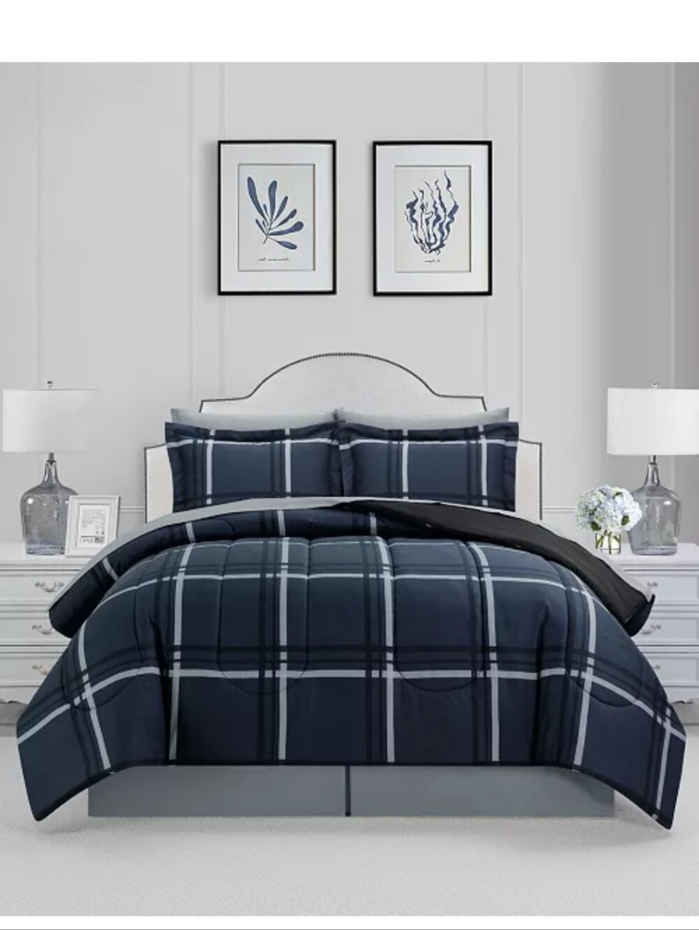 New Classic Navy Plaid Reversible 8pc Comforter Set - 1474-4240